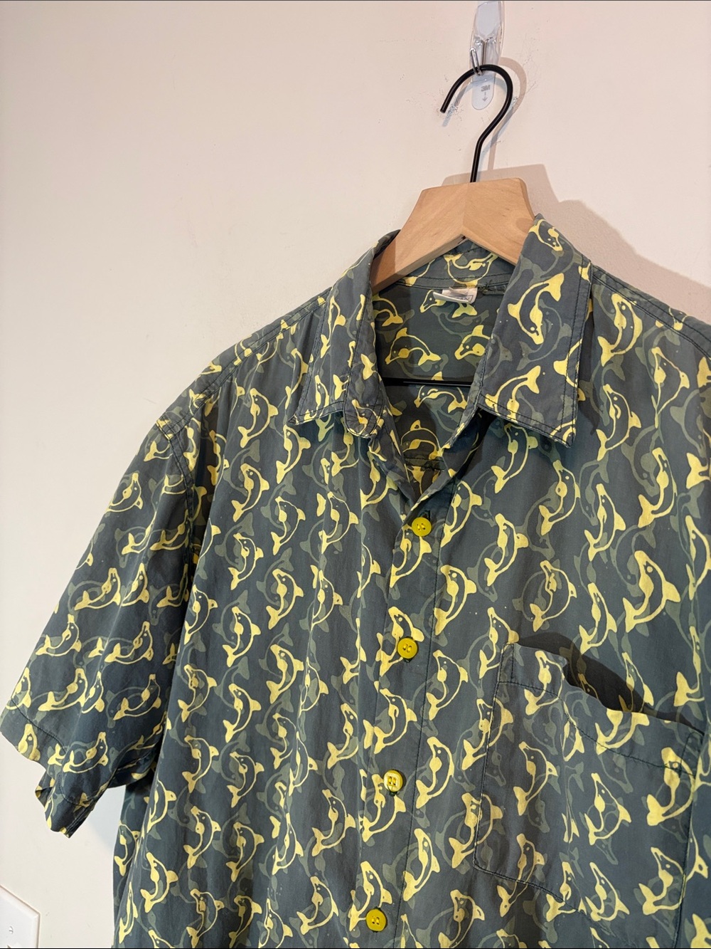 Hawaiian Shirt Party Contest Winner Bleach Dye Screen Print All Over Dolphins